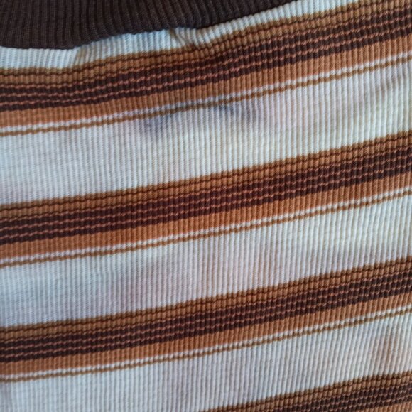 Vintage Boys 6-8 T-shirt 1970's Brady Bunch Brown Tan Striped Ribbed Knit Groovy - Picture 6 of 6